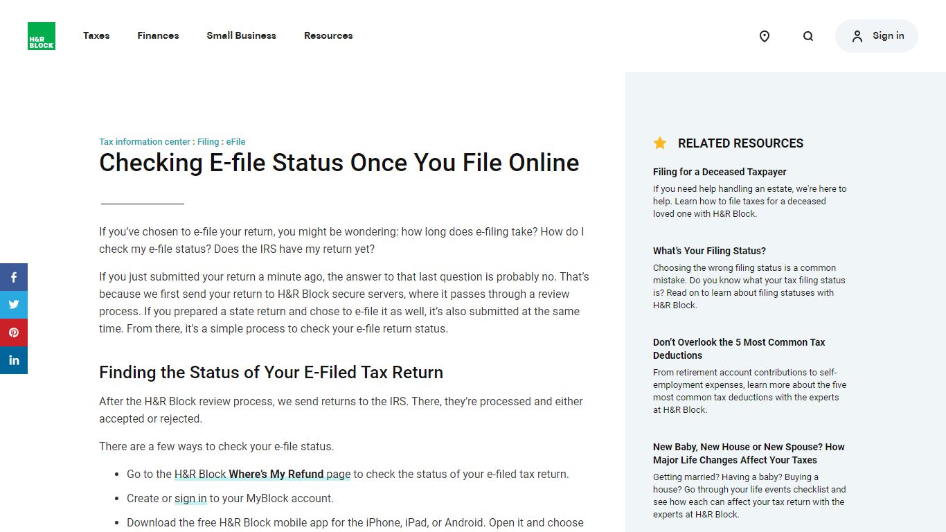 Check E-File Status | H&R Block