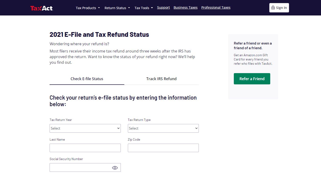 Where's My Refund | Check E-file Status | TaxAct