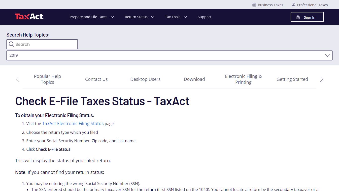 Steps to Check Your Electronic Filing Status | TaxAct Support