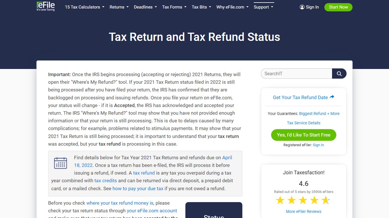 Your Tax Return Refund Status; Check IRS Tax Status Online Free - e-File